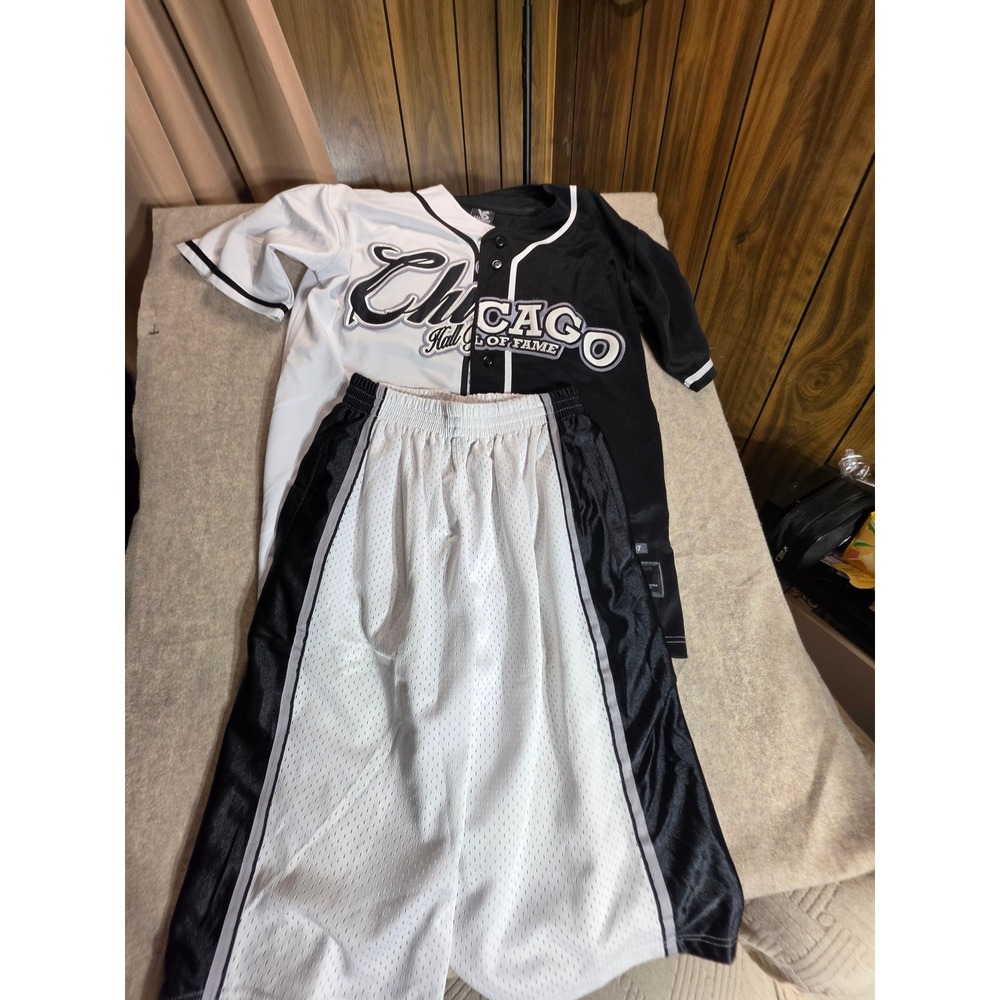 Victorious Chicago Hall of Fame Baseball Jersey and Short Set Black White Mens L